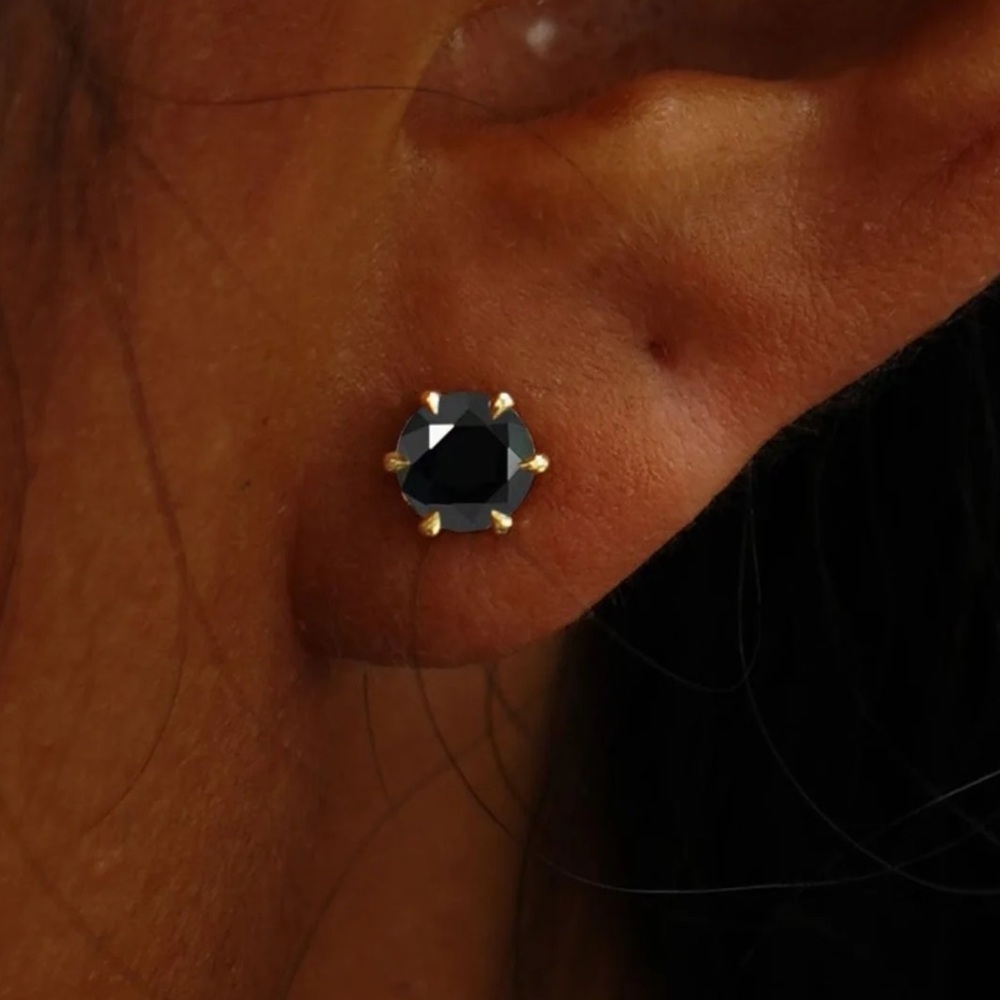 NWT black moissanite 2.0 carat total stud earrings in solid silver gold overlay